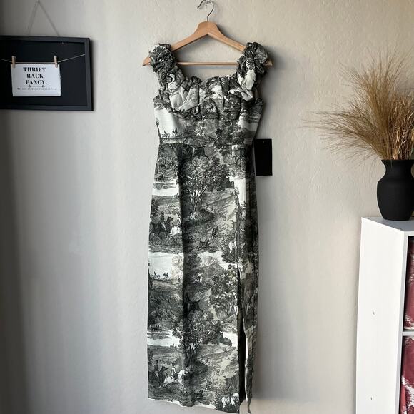 NEW Tuckernuck Dress Middleburg Gray Toile Print‎ Suze Midi Dress Size XS - Picture 2 of 10